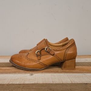 Mona Flying Leather Oxford Leather Wingtip Chestnut Brown Handmade Shoes